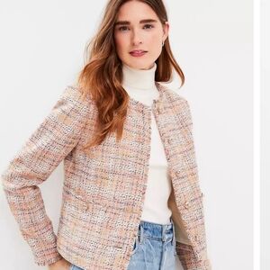 LOFT Pink Sparkle Tweed Cropped Blazer XXS